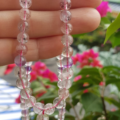 Vòng chuỗi đeo cổ Đá Super Seven tự nhiên kiểu đẹp quá Hạt 6mm lên kiểu đeo rất xinh trẻ xinh đẹp màu tím trắng bóng đẹp sang Nữ đeo may mắn phối đồ lên rất là đẹp ạ
