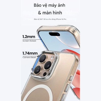 Ốp lưng trong suốt Baseus Crystal Magnetic Case with Camera Ring Stand cho iP (Hàng chính hãng)