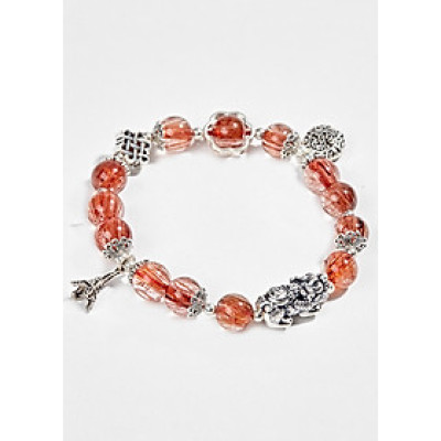 Vòng Thạch Anh Tóc Đỏ Đồng Trục Phối Charm Treo (8mm)