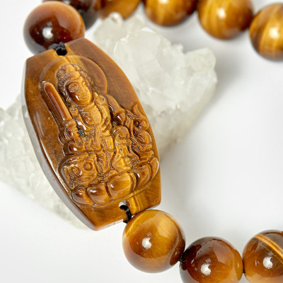 Vòng phật bản mệnh tuổi mão văn thù bồ tát thạch anh mắt hổ hạt 12mm mệnh thổ, kim - Ngọc Quý Gemstones