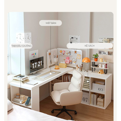 Bàn làm việc thông minh kèm kệ sách gỗ MDF phủ melamin thương hiệu IGA - GP368