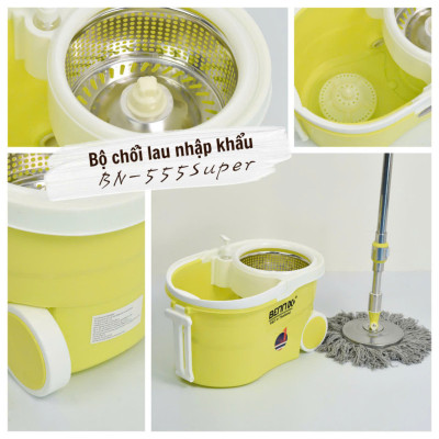 Bộ lau nhà cán Inox 304 Bennix Thái Lan BN-555WA xoay 360 có bánh xe lớn, bảo hành 12 tháng