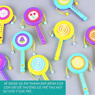 Trống cho bé – Trống lục lạc cho bé in hình ngộ nghĩnh chất liệu nhựa ABS (đồ chơi lục lạc)