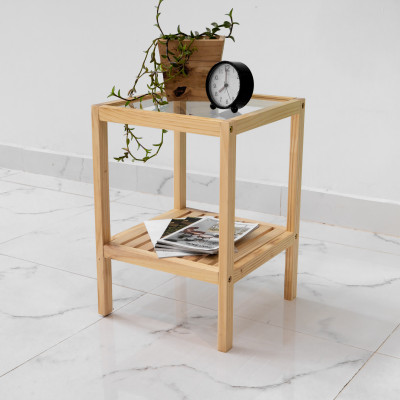 KỆ GƯƠNG GỖ ĐẦU GIƯỜNG MÀU GỖ - GLASS SHELF NATURAL