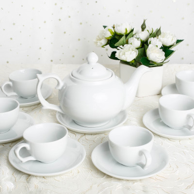 Bộ ấm chén uống trà sứ Long Phương Bộ ấm bầu 2 trắng 14 món