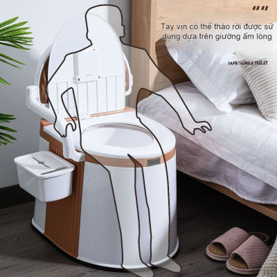 Tolet, Bồn cầu di động cao cấp 2 chức năng, Ghế Ngồi toilet Khử Mùi Tiện Dụng, có tay vịn, tựa lưng đệm, có hộp giấy, siêu chịu lực dành cho trẻ em, người già, phụ nữ sau sinh - Ftaky