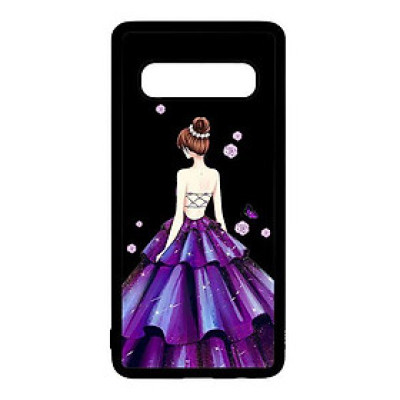 Ốp lưng điện thoại dành cho Samsung S10 Plus Cô Gái Đầm Tím Nền Đen