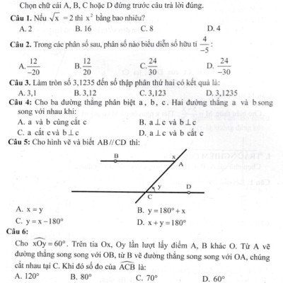BỘ ĐỀ KIỂM TRA TOÁN 7 (BÁM SÁT SGK CHÂN TRỜI SÁNG TẠO)