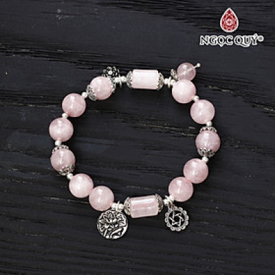 Vòng thạch anh hồng madagascar phối charm sen bạc mệnh hỏa, thổ - Ngọc Quý Gemstones