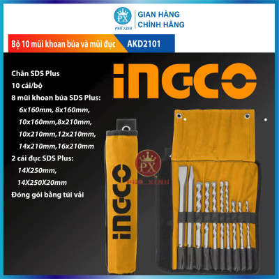 Bộ 10 mũi khoan và mũi đục INGCO AKD2101
