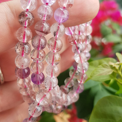 ️Vòng tay phong thủy đá super seven tự nhiên sịn đẹp kiểu quấn tay 3 vòng Màu tím trắng bóng đẹp sang Vòng chuỗi hạt 6mm nữ đeo rất là xinh đẹp ạ    