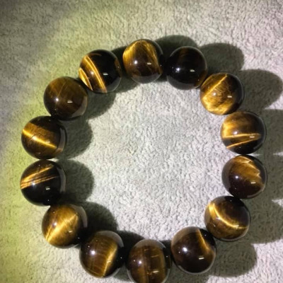 CHIẾC VÒNG ĐÁ MẮT HỔ VÀNG NÂU ĐẬM 14LY NAM MỆNH KIM MỆNH THỔ ĐÁ THIÊN NHIÊN