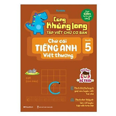 Sách - Cùng Khủng Long Tập Viết Chữ Cơ Bản - Chữ Cái Tiếng Anh Viết Thường - Quyển 5 - Sticker Bé Trai - Megabook