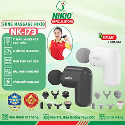 Súng Massage Cầm Tay Mini Nikio NK-173 - 6 Đầu Chuyên Dụng + 1 Đầu Nhiệt Nóng - Mát Xa Hỗ Trợ Giảm Đau Nhức Và Giãn Cơ Toàn Thân - Phù Hợp Mọi Đối Tượng, Siêu Nhỏ Gọn