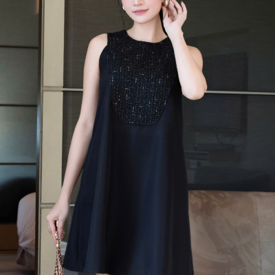 Đầm đen phối tweed NGADO , đầm nữ ngắn , đầm thời trang , đầm dự tiệc