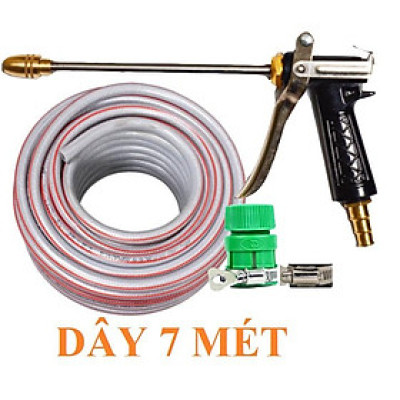 Bộ dây vòi xịt nước rửa xe, tưới cây . tăng áp 3 lần, loại 7m, 10m 206318 đầu đồng,đai,+ tặng khăn phượt