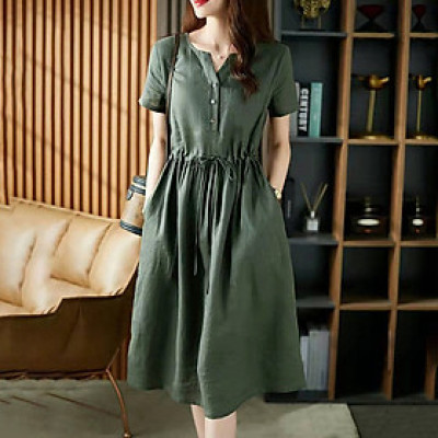 Đầm suông thiết kế mẫu mới xuân hè vải sợi Linen tự nhiên mịn mát da218