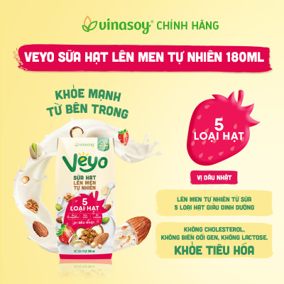 Thùng Veyo Sữa hạt lên men tự nhiên Vị Dâu Nhật (30hộp x 180ml)