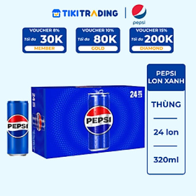 Thùng 24 Lon Nước Ngọt Có Gaz Pepsi lon xanh (320ml/lon)