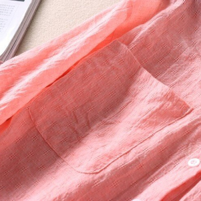 Áo sơ mi nữ chất đũi mát cổ tàu 2 túi S99