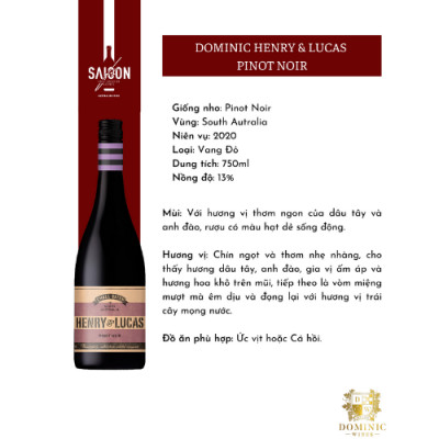 Rượu Vang Đỏ Dominic HENRY & LUCAS Pinot Noir 750ml 13% Acl