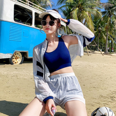 Bộ đồ bơi bikini nữ 2 mảnh kèm áo ren tay dài đi tắm biển, đi tập yoga, tập gym - B12