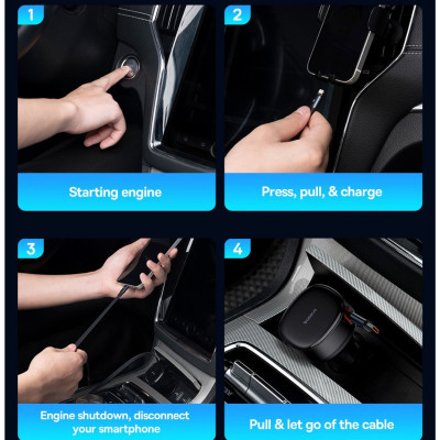 Tẩu sạc dùng trên ô tô tích hợp cáp Type C và iP Cable 60W Baseus Enjoyment Pro Car Charger - Hàng chính hãng