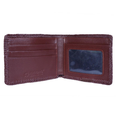 HC2424 - Bóp nam Huy Hoàng da đà điểu trơn đan viền màu nâu đỏ