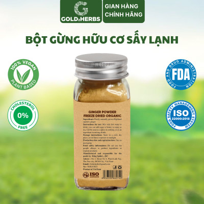 Hàng chính hãng - Bột gừng hữu cơ sấy lạnh GoldzHerbs, 100% nguyên chất, gia vị nấu ăn – 50g
