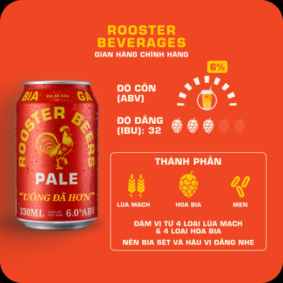 Bia thủ công | Rooster Beers Pale (Bia Gà Pale) Lốc 4 lon x 330ml