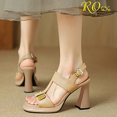 Sandal nữ quai chữ T, gót trụ ROSATA RO656 cao 8p - Be, Kem - HÀNG VIỆT NAM - BKSTORE