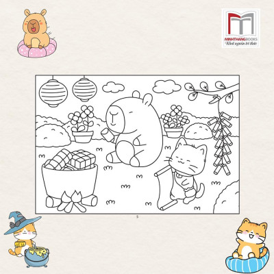 Sách Tô Màu - Bốn Mùa Của Capybara Và Mèo Cam - Minh Thắng