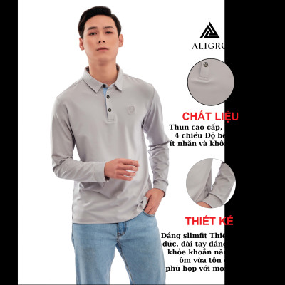 Áo thun nam dài tay ALIGRO chất cotton thấm hút mồ hôi, mềm mại màu ghi ALGAPD051