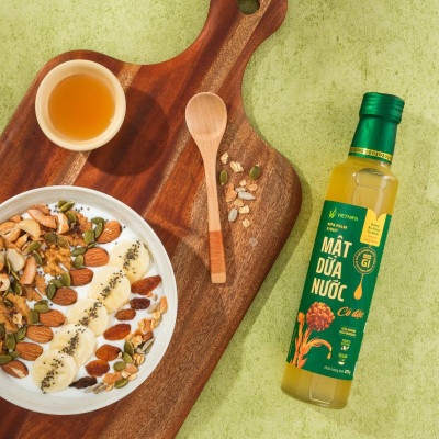 Mật Dừa Nước Vietnipa 375g Dùng Thay Thế Đường Tinh Luyện,  Chỉ Số Đường Huyết Thấp Tốt Cho Người Tiểu Đường, Ăn Chay, Ăn Kiêng