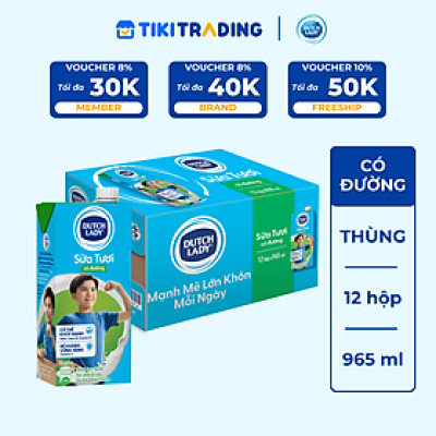 Thùng 12 Hộp Sữa Tươi Tiệt Trùng Dutch Lady Cô Gái Hà Lan Có Đường (12 X 965ML)