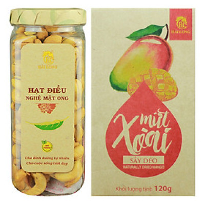 Combo Hạt Điều Nghệ Mật Ong Hải Long (250g) + Mứt Xoài Sấy Dẻo Hải Long (120g)