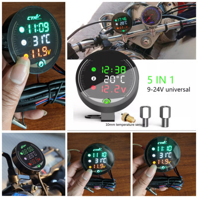 Đồng hồ báo giờ xe máy 3in1 CTR, báo nhiệt độ, vôn ắc quy mẫu mới loại tốt gắn các loại xe hàng cao cấp, phụ kiện xe máy