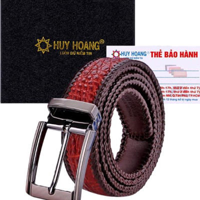 Thắt Lưng Nam Da Cá Sấu Đan Viền Đầu Kim Huy Hoàng HT4278 - Nâu Đỏ