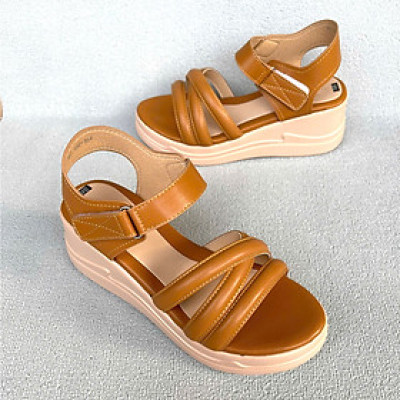 Giày quai hậu nữ đế bằng 7cm thời trang da mềm đế Pu nhẹ Trường Hải 2 màu đen , vàng QH145