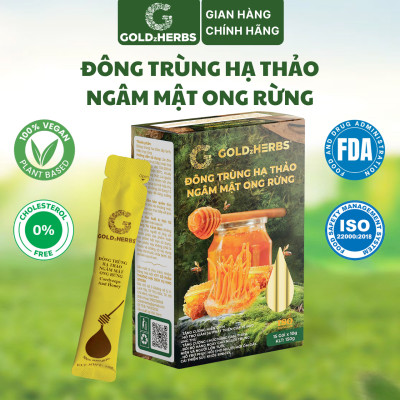 Hàng chính hãng - Đông trùng hạ thảo ngâm mật ong rừng GoldzHerbs, 100% mật ong nguyên chất – Hũ 300g/ Hộp 15 gói