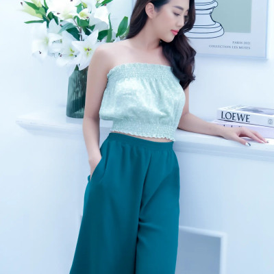 Áo ống LMcation Carol - Hoa Nhí Xanh Cốm