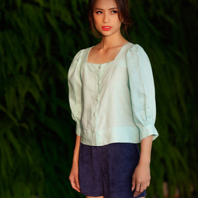 Áo Croptop Linen Aqua TOP132 Thời trang thiết kế Hity