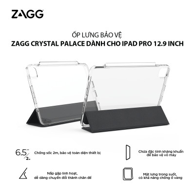 Ốp lưng Zagg Crystal Palace Clear Folio chống sốc dành cho iPad Gen 10/Pro 11/Air 5/4/Pro 12.9 - Hàng chính hãng