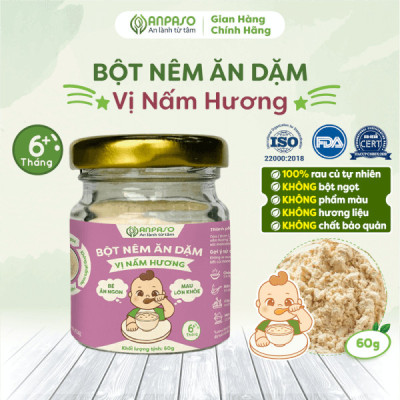 Bột Nêm Ăn Dặm Anpaso 60g - Vị Nấm Hương, Thực Phẩm Bổ Sung Dinh Dưỡng Cho Bé Ăn Dặm Cho Cả Gia Đình, Người Bị Bệnh Tim Mạch, Ăn Kiêng, Ăn Chay