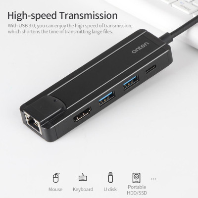 Bộ chuyển đổi onten  USB Ethernet Type-C sang HD 5 trong 1 Hub PD Sạc nhanh / Truyền tốc độ cao / Hỗ trợ 10/100 / 1000Mbps
