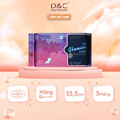 Băng vệ sinh ban đêm Glamiss Cool thảo dược 33.8cm siêu thấm hút, BVS chống tràn cho cả đêm dài
