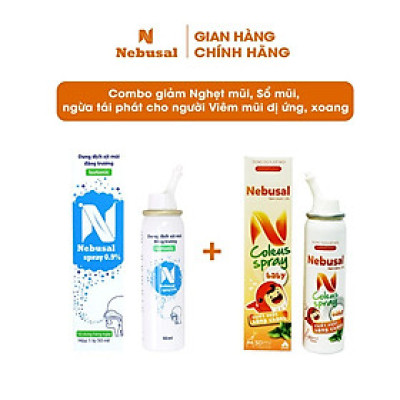 Combo Xịt Mũi Nebusal Húng Chanh và Nebusal 0.9% Giảm Nghẹt Mũi, Sổ Mũi, phòng ngừa tái phát Viêm Mũi Dị Ứng, Viêm Xoang