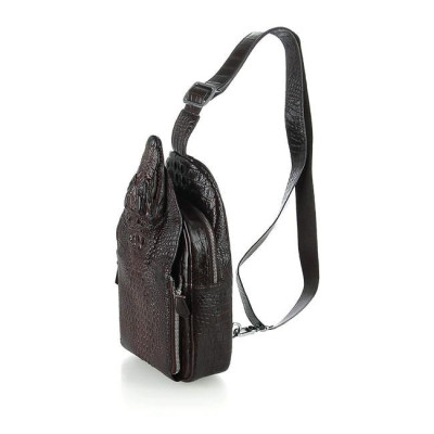 Túi đeo trước nam da cá sấu Huy Hoàng đầu cá sấu màu nâu đất HC6290