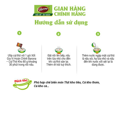 Combo 3 gói Xốt Gia vị hoàn chỉnh Barona - Cá/ thịt kho 80gr
