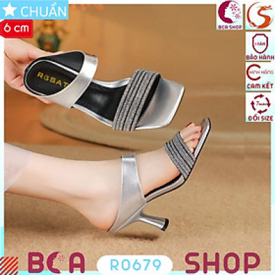 Sandal nữ quai ngang đính đá cao 6 phân RO679 ROSATA tại BCASHOP gót nhỏ tôn dáng, tôn da vừa sang trọng vừa thời trang